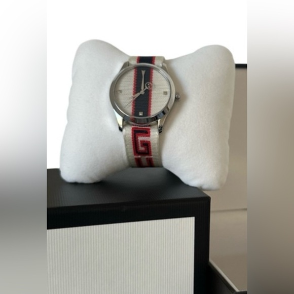 Gucci G-Timeless 38mm White/Red/Blue Unisex Watch.Model Number YA1264071 NWT